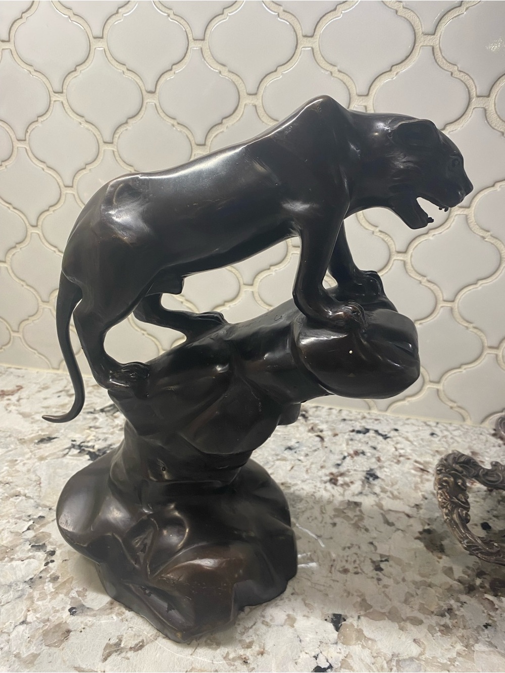 Vintage Art Deco Bronze Style Sculpture Standing Panther